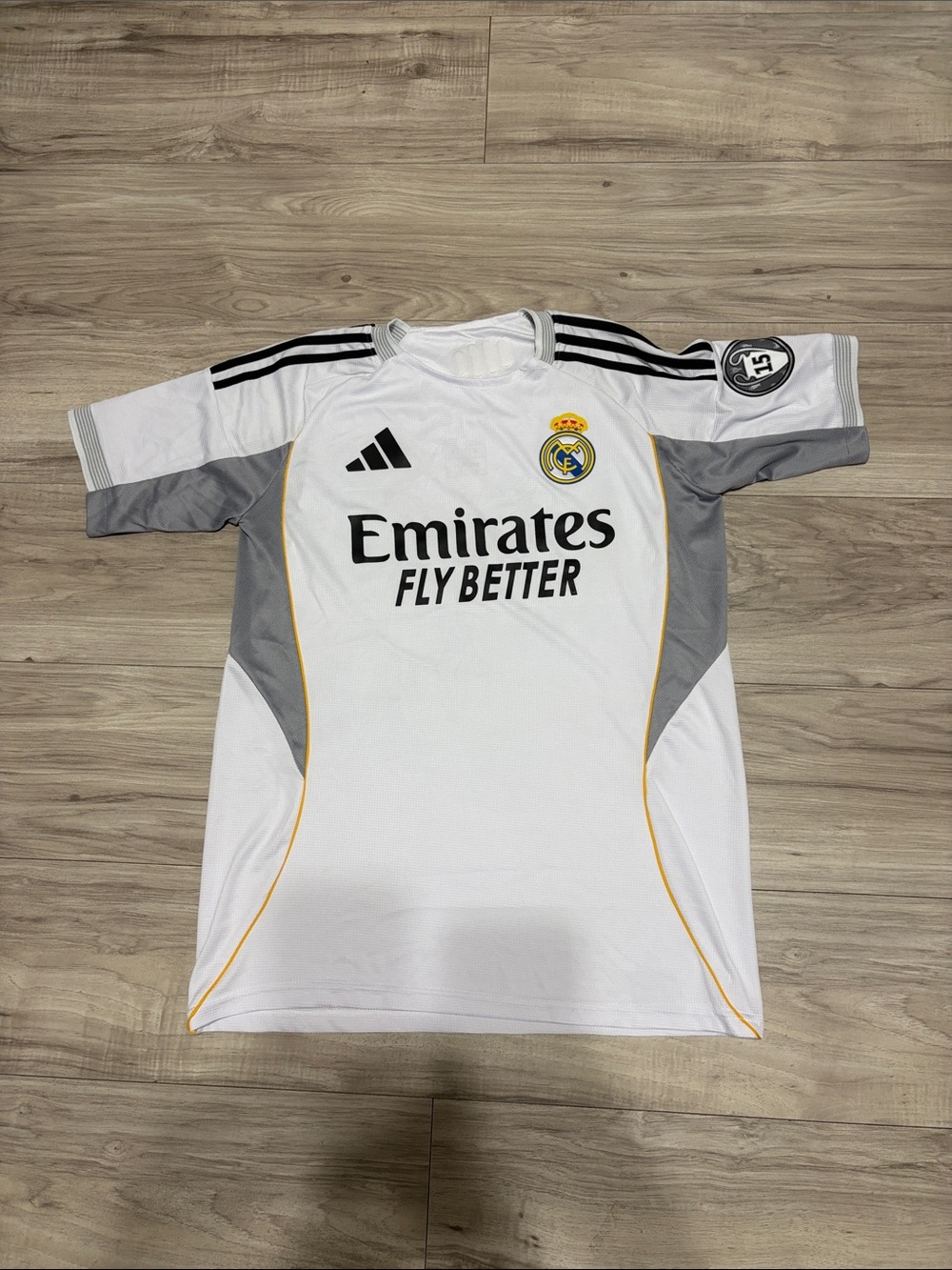 adidas Real Madrid White & Gray Home Football Jersey with Yellow Trim